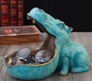 Hippo Ornament Candy Holder, Resin, Light Blue, 20*11*17cm