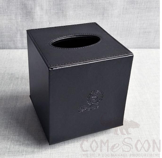 Square Tissue Box,Black Pu Leather,130*130*130mm