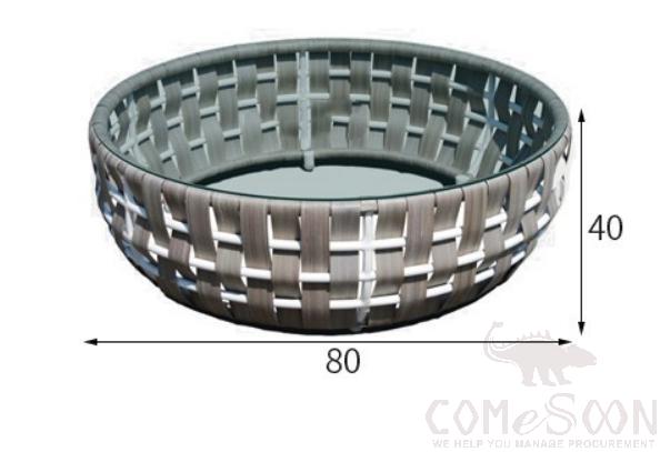 Outdoor rattan coffee table-φ80cm,PE rattan + metal frame + tempered glass,φ80*40cm