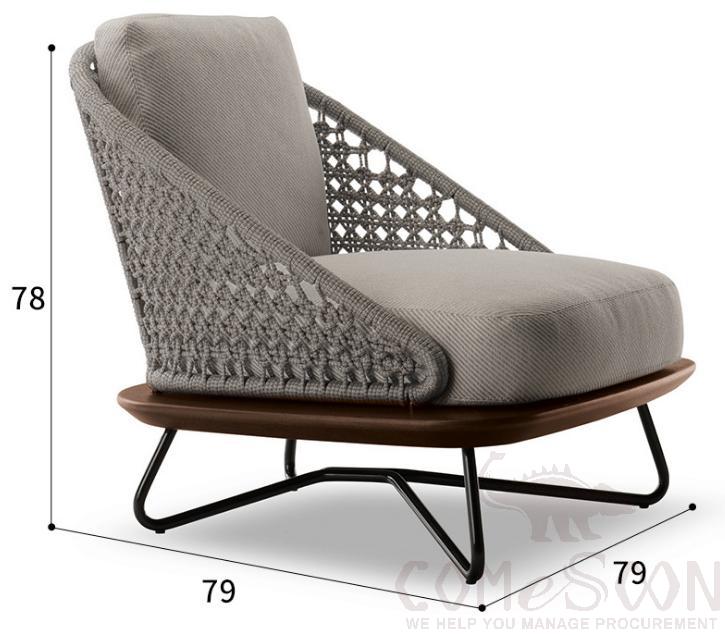 Outdoor braided rope sofa,high resilience sponge,77*80*75cm