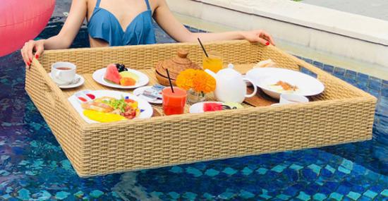 Swimming pool floating table-100*60cm,metal frame + imitation rattan,100*60*20cm