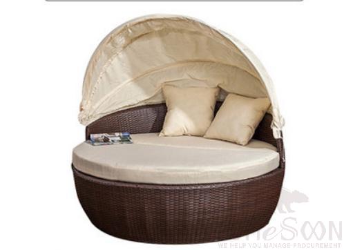 Outdoor lying bed-φ140cm,PE rattan + metal frame + waterproof cloth + high-density sponge + waterproof cloth canopy,φ140*140cm