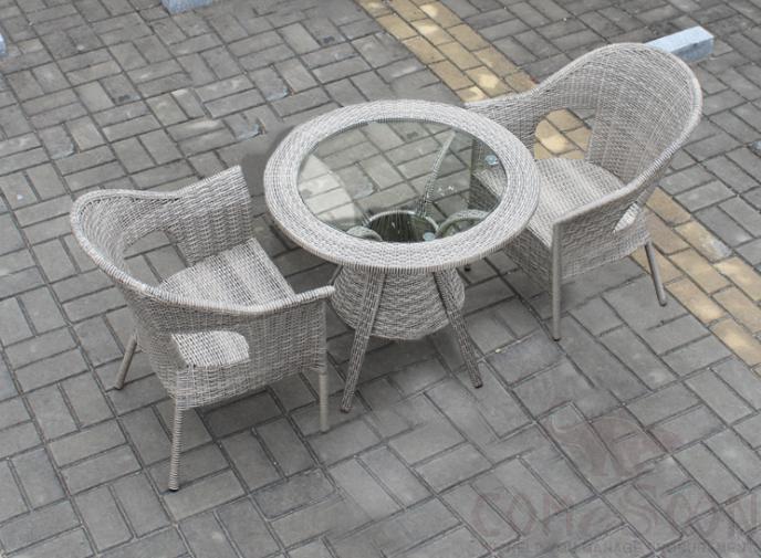 Outdoor table and chair,bold metal frame + PE rattan + tempered glass,φ80*72cm