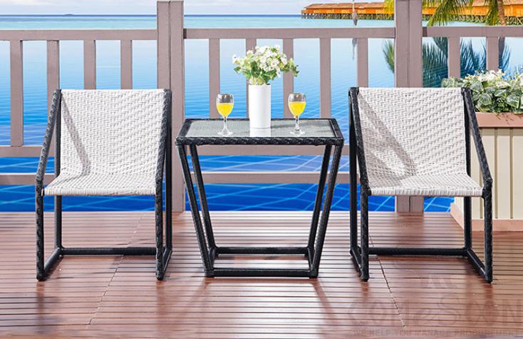 Outdoor table and chair,thick iron pipe + PE rattan+metal frame +tempered glass,73*73*65cm