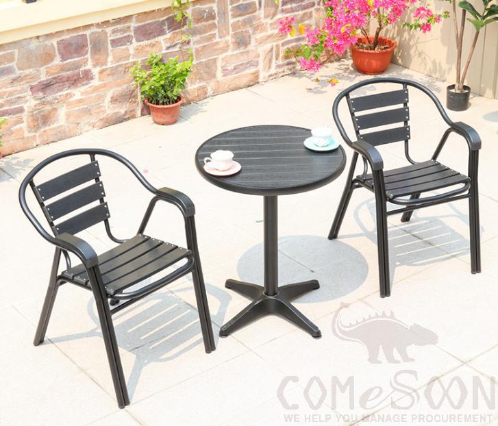 Outdoor plastic wood table and chair-Table size: φ60*75cm