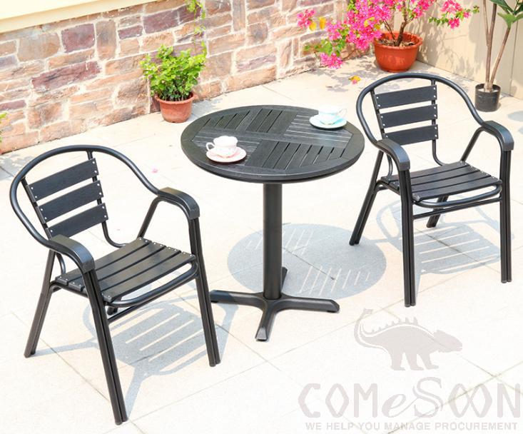Outdoor plastic wood table and chair-Table size: φ70*75cm