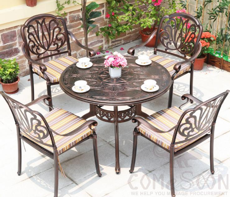 Outdoor cast aluminum tables and chairs