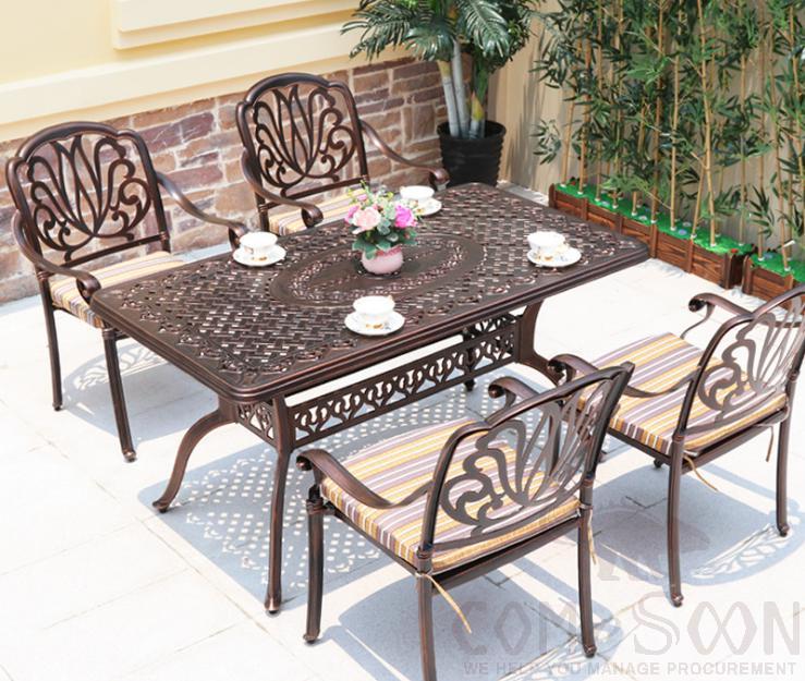 Outdoor cast aluminum tables and chairs