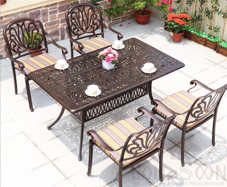 Outdoor cast aluminum tables and chairs