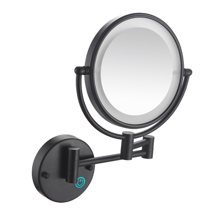Led Makeup Mirror-Plug / Double-Sided Mirror - Matte black - 8 inch (20cm) Single - Copper + SUS304