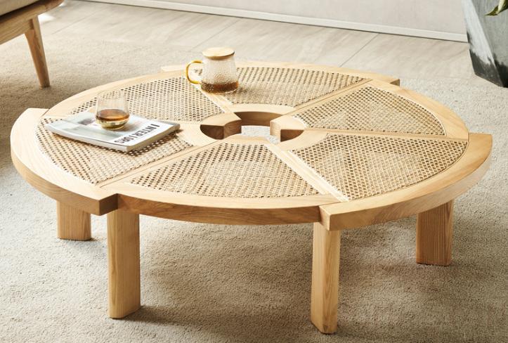 Real rattan solid wood coffee table-φ100*33cm