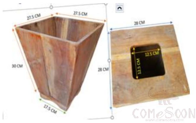 Wooden Dustbin L 28.5X25X25CM