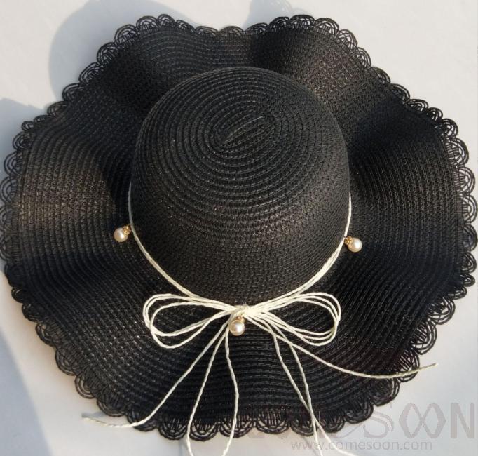 Straw Hat 1-Black,Straw,56~58cm