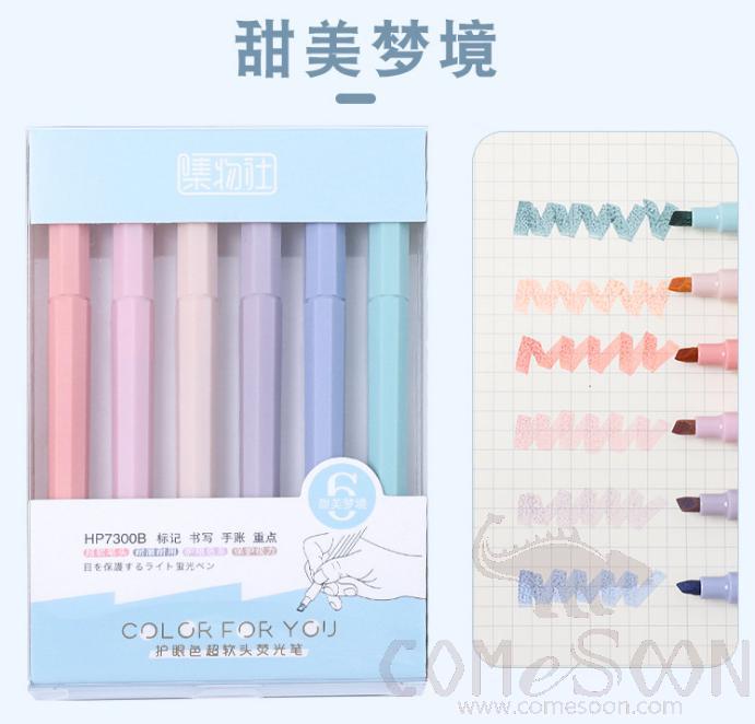 Soft tip highlighter-6 colors/1 box