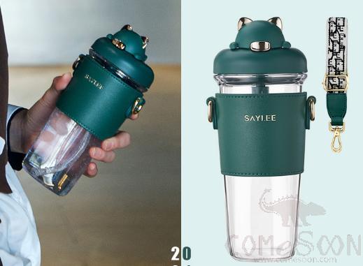 Messenger Tritan Water Bottle Fashion Cat Green