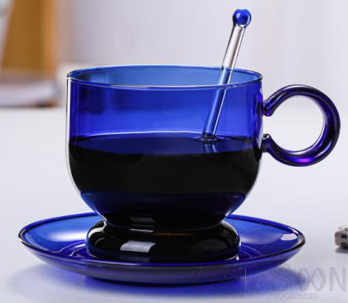 Glass Coffee Cup Set Blue 380ML