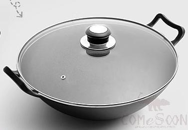 Cast Iron Wok 34cm glass lid