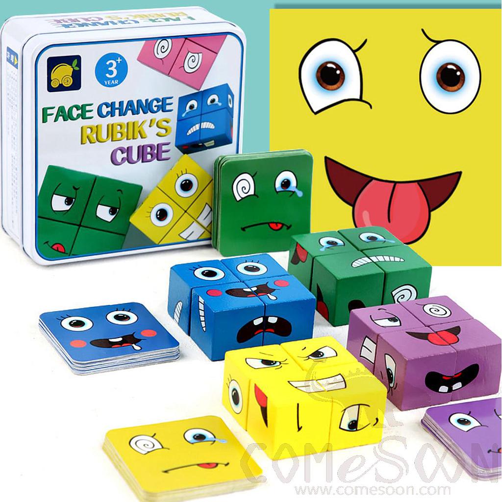 Face Changing Cube Matching Blocks，White Paper Card + Wood