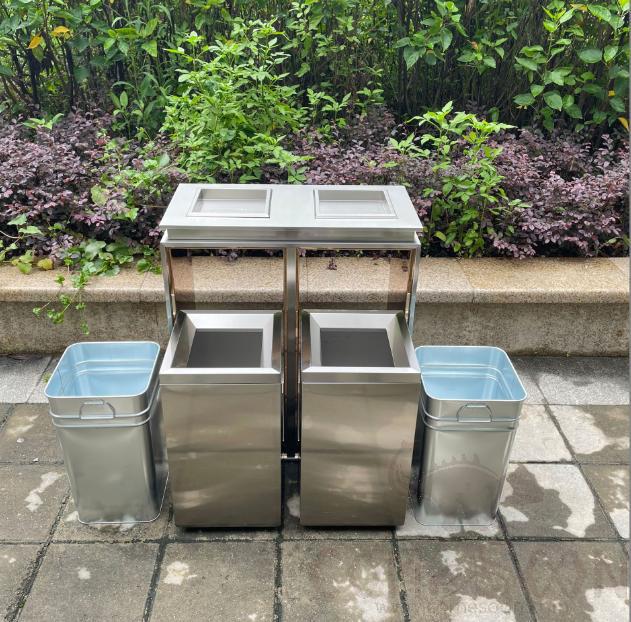 Smoke Steel Double Bucket Trash Can, 201, Shagang Silver, 580*290*720mm , Dustbins