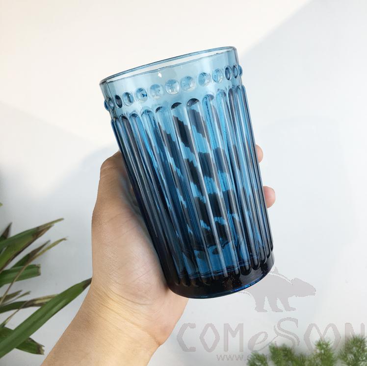 Royal blue vertical bar glass，400ml