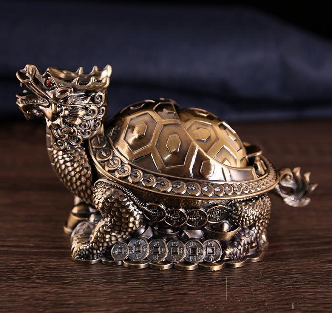 Dragon Turtle Ashtray，Zinc Alloy，Green Antique，L19*W10.2*H10.2cm
