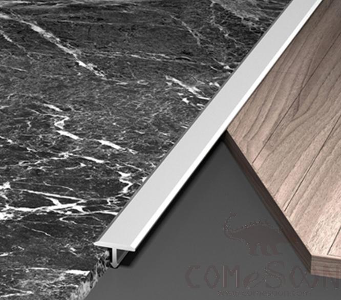 Aluminum T-shaped decorative strip, 27mm, Sand Silver
