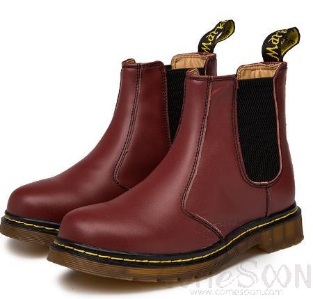 Thickened Cherry Red Boots, Genuine Leather