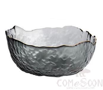 φ20cm large salad bowl-smoke gray gold rim