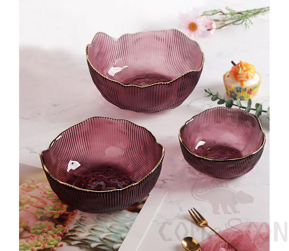 20CM large sun flower salad bowl - purple gold rim