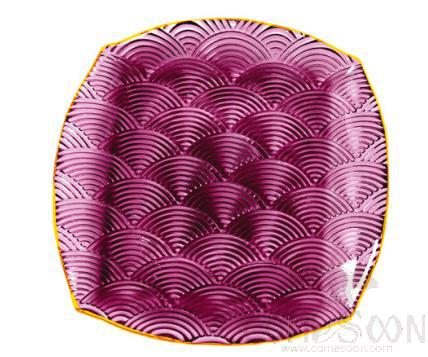 Square Glass Plate (Purple and gold rim), 27cm