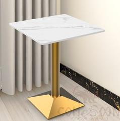 Square Table, Snow Mountain Stone + Lacquered Gold Beveled Base, 60*60*75Cm