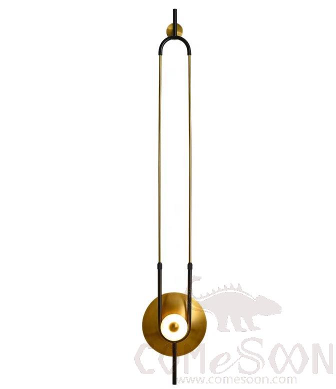 Wall Lamp, Iron Electroplated Gilt Bronze + Black + Lucite, Ø250*H1450-1650Mm Adjustable