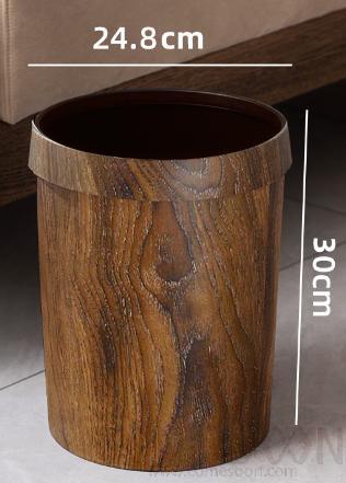 Imitation Wood Grain Round Trash Bin (13L)，Plastic，D24.8*30cm , Dustbins , W/O Lid