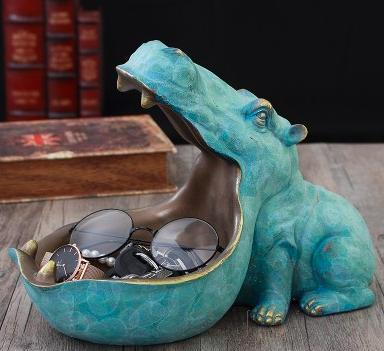 Hippo Ornament Candy Holder, Resin, Light Blue, 30*22*16cm