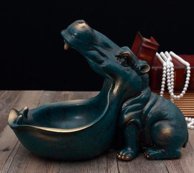 Hippo Ornament Candy Holder, Resin, Dart Blue, 30*22*16cm