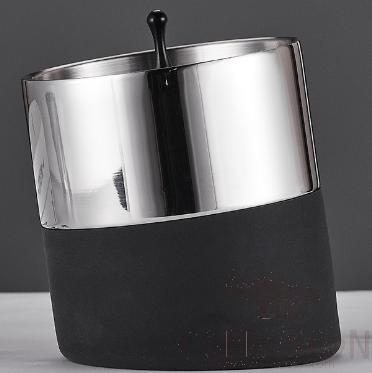 Stainless Steel Double Ice Bucket, Silver Glossy Bevelled, D13.8cm*H14.7cm