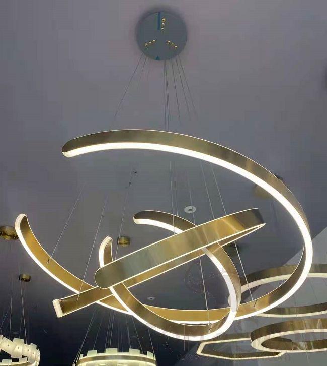 Art Pendant Light, Stainless Steel C-Shaped Under Light + Silicone, Φ40+60+80Cm