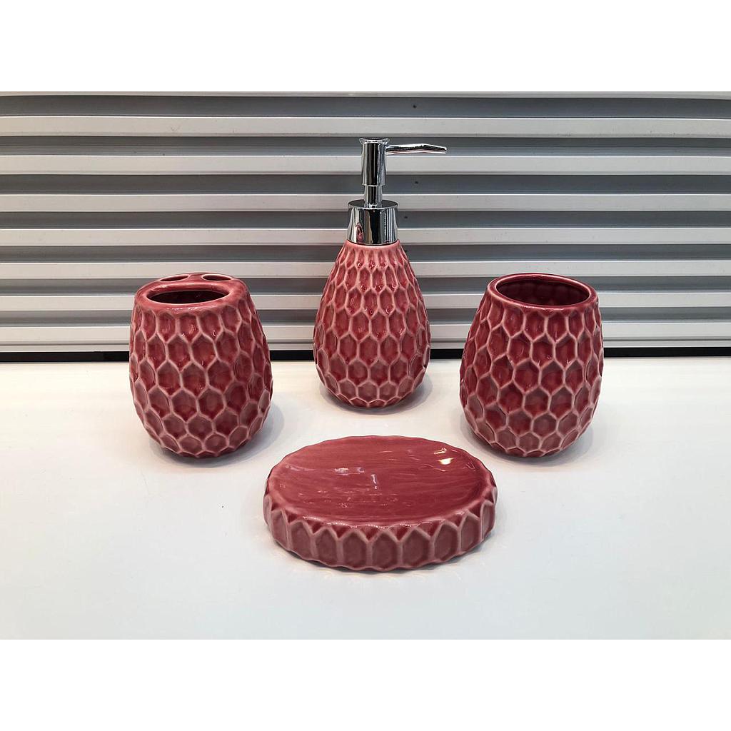 Ceramic Monochrome Four-Piece Set-Wine Red,HightemPEratureporcelain,Handsanitizerbottle:6*6*18.5cm
Toothbrushholder:6*6*10.5cm
Cup:6*6*10.5cm
Soapbox:12*8*3cm