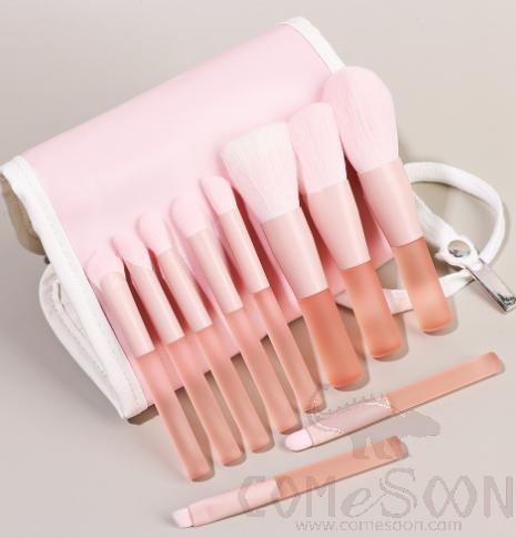 Nylon Makeup Brush Set + Storage Bag, Pink, 14cm
