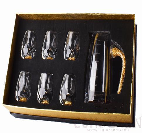 BAER 300ml1+6 Round Belly Mill Gift Box, Wine Dispenser 300ml, Wine Dispenser Full Height 14.2cm Small Wine Glass Full Height 6.2cm