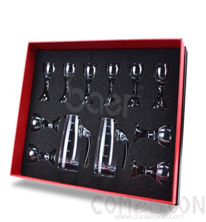 BAER Gift Box Set 7007+6008 Two Pots And Ten Glasses, Wine Dispenser 100ml Small Wine Glass 20ml, Wine Dispenser Full Height 9.8cm White Wine Glass Full Height 7cm