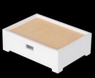 White matte lacquered wood grain amenities box