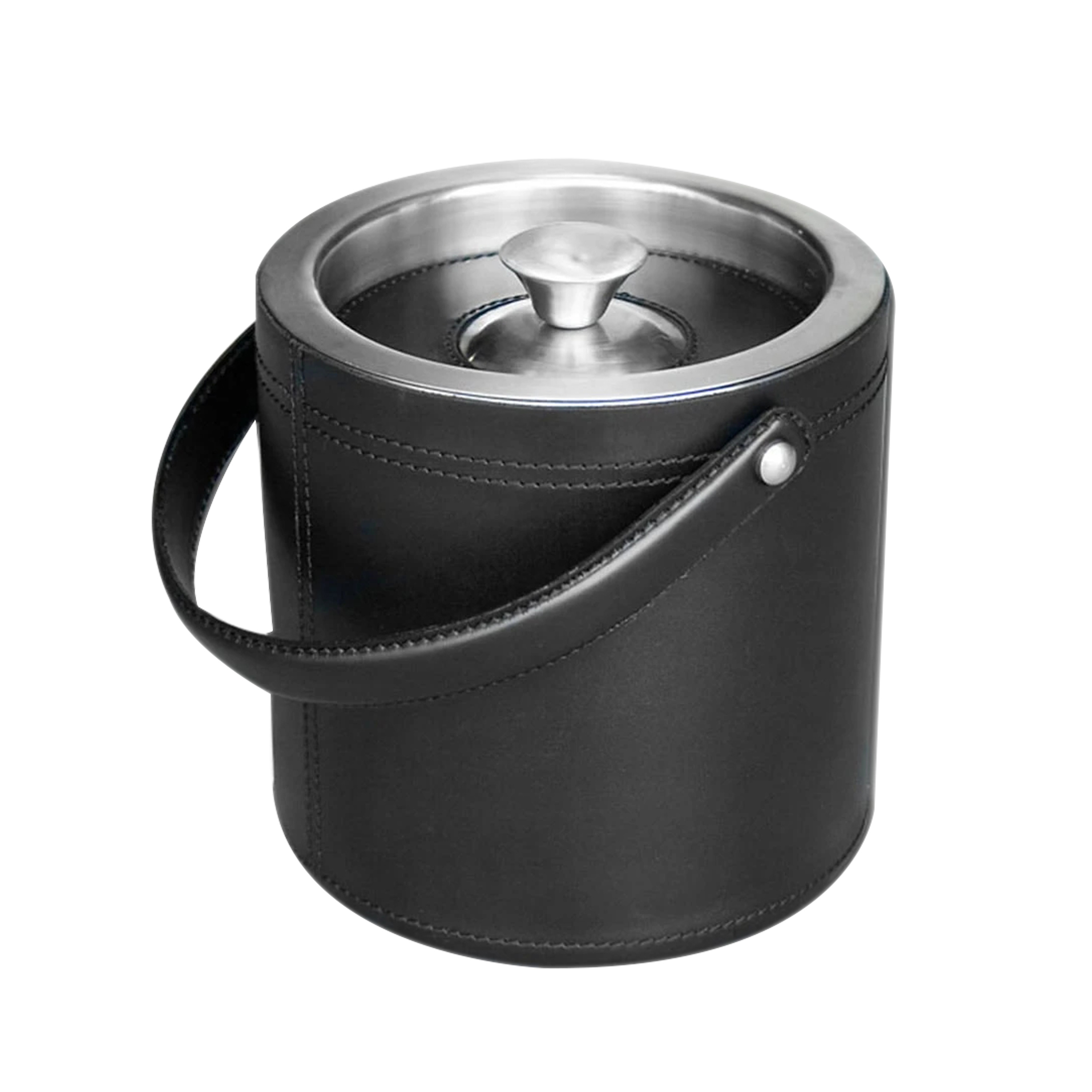PU Leather Wrapped Ice Bucket W/Ice Tong, D15*H15cm, 2L, SUS 304