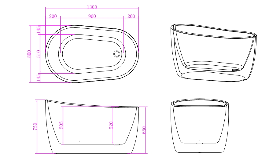 Freestanding Bathtub, 1300*800*750mm